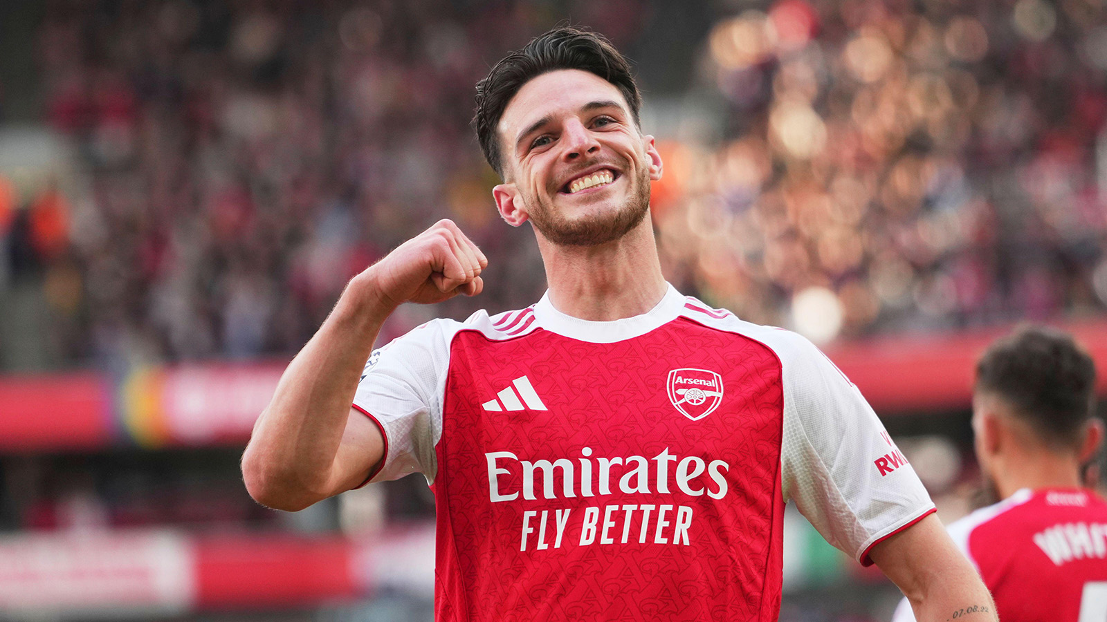 Declan Rice celebrates his winning goal against Newcastle