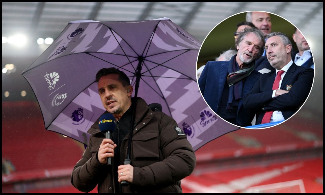 Gary Neville on punditry for Sky Sports at Anfield.