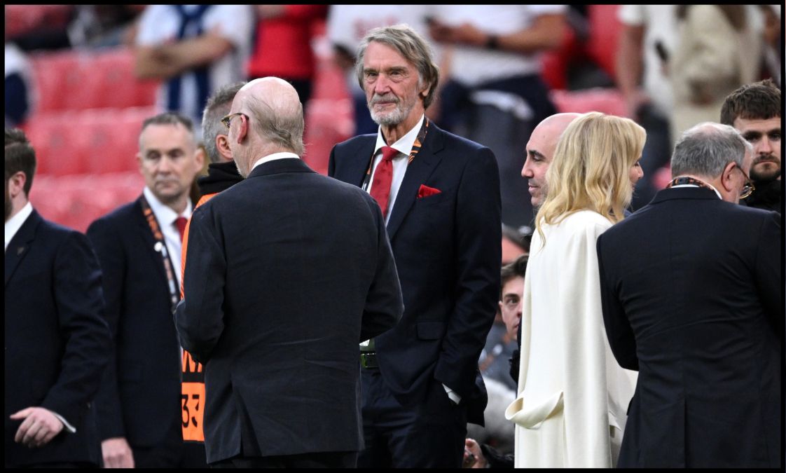 Sir Jim Ratcliffe chats with Avram Glazer ahead of Man United’s Europa League final.