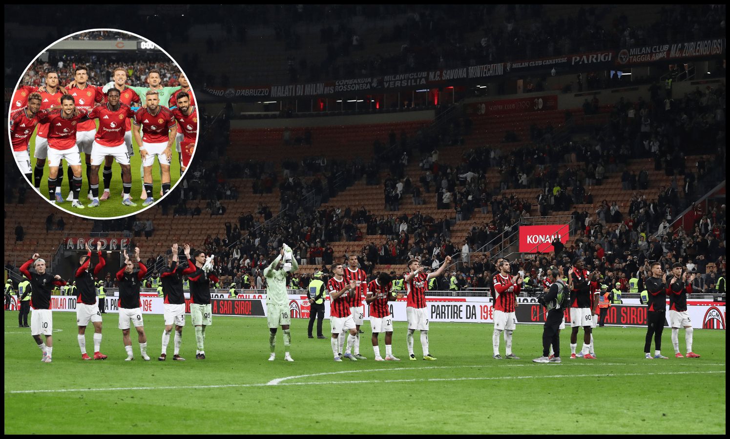 AC Milan players applaud their fans at the San Siro.