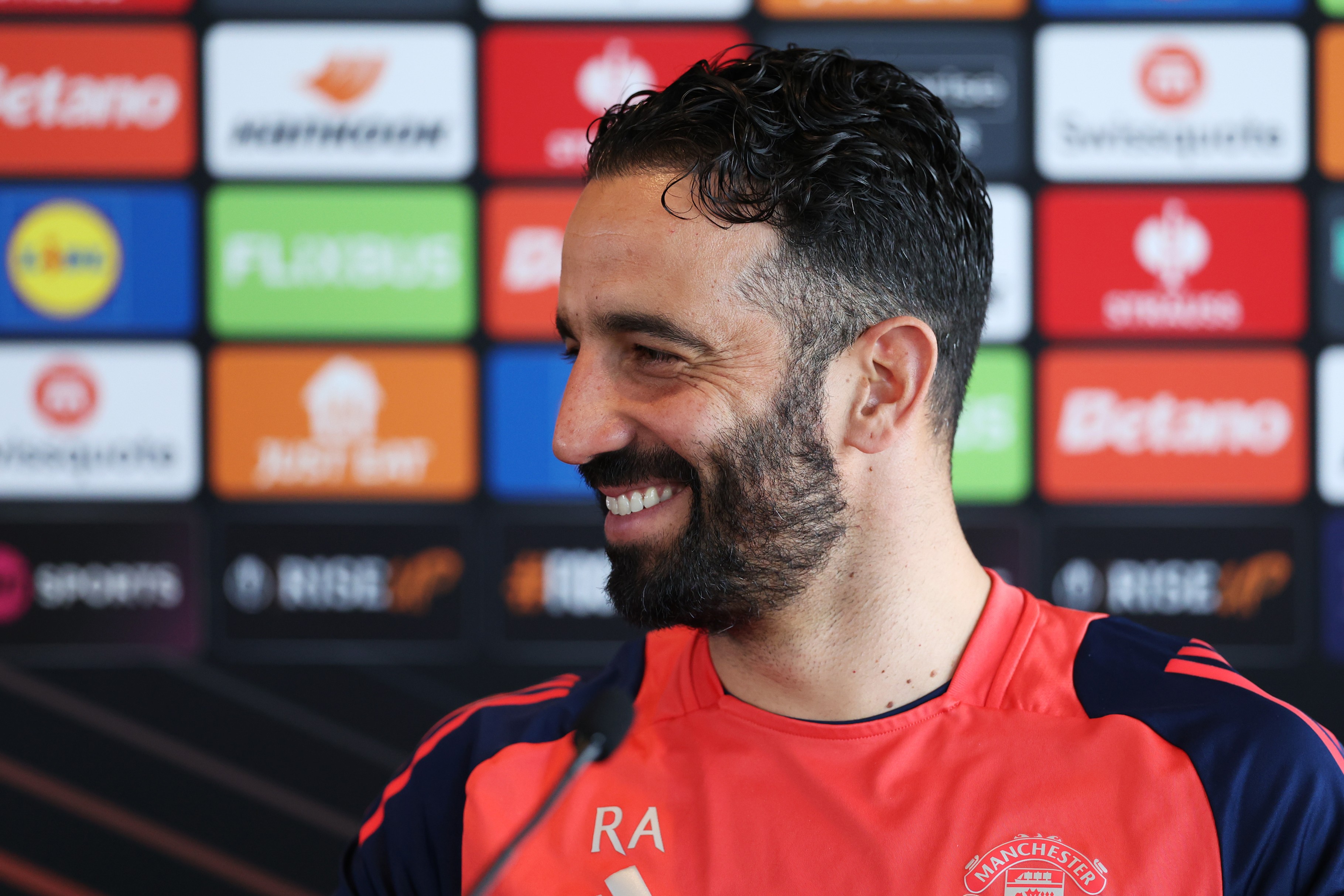 Ruben Amorim all smiles while chatting with the press