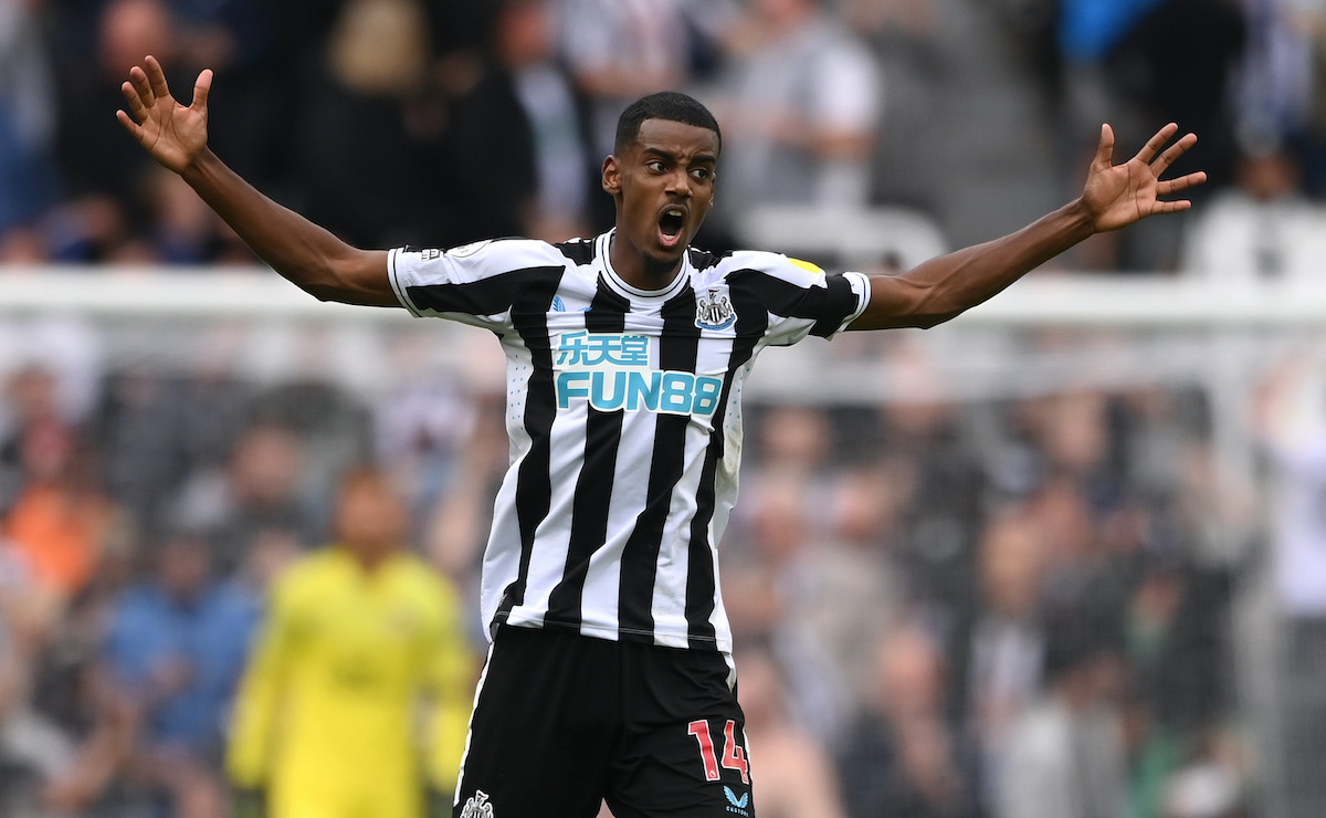 Newcastle United player Alexander Isak celebrates after scoring