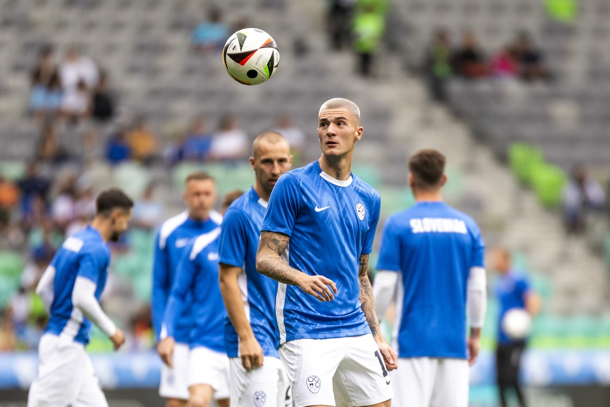 Benjamin Sesko of Slovenia warms up