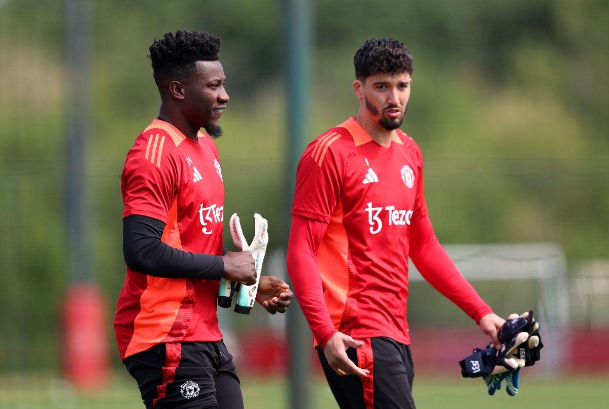 Altay Bayindir and Andre Onana in Man United training.