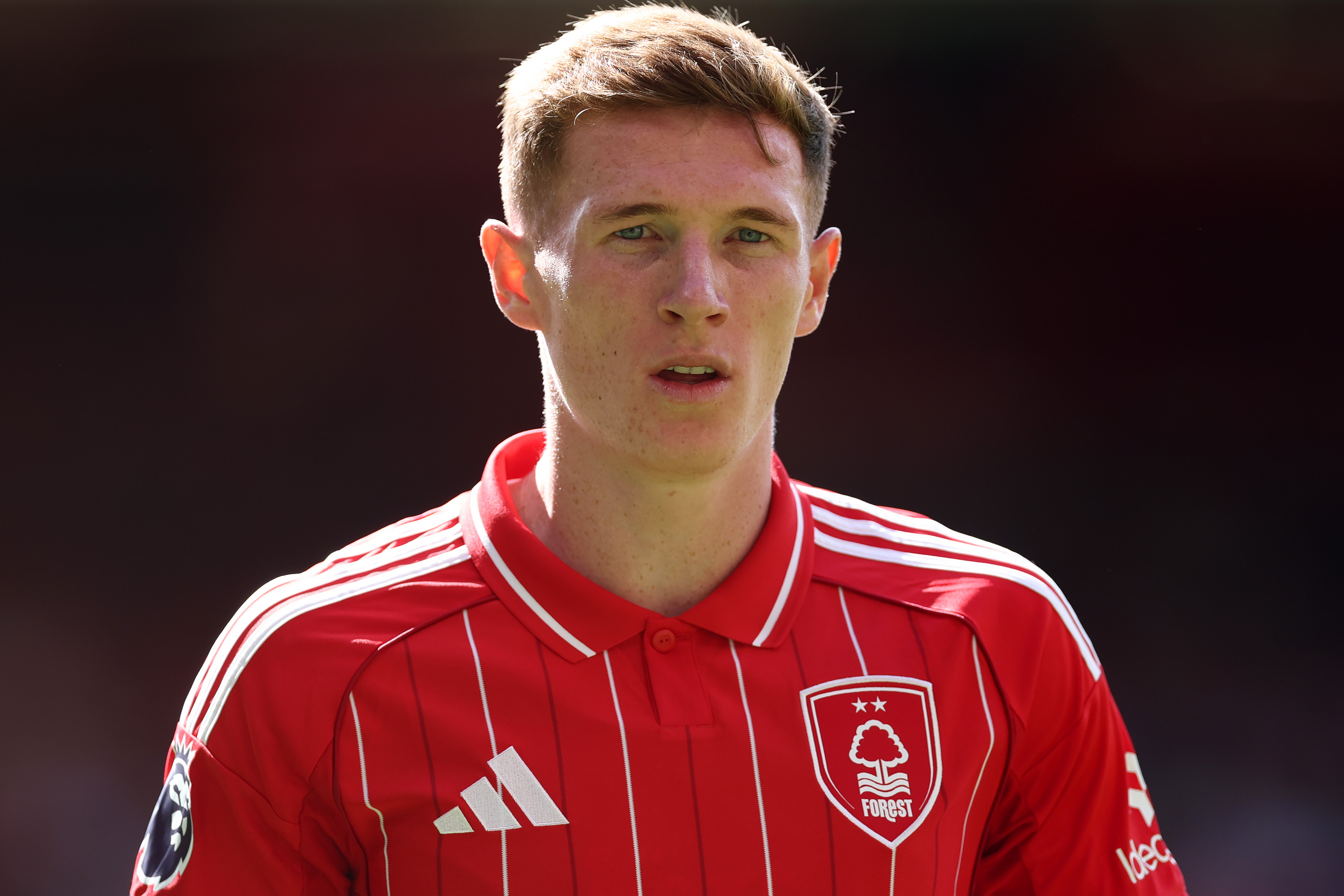 Elliot Anderson looks on while in action for Nottingham Forest.