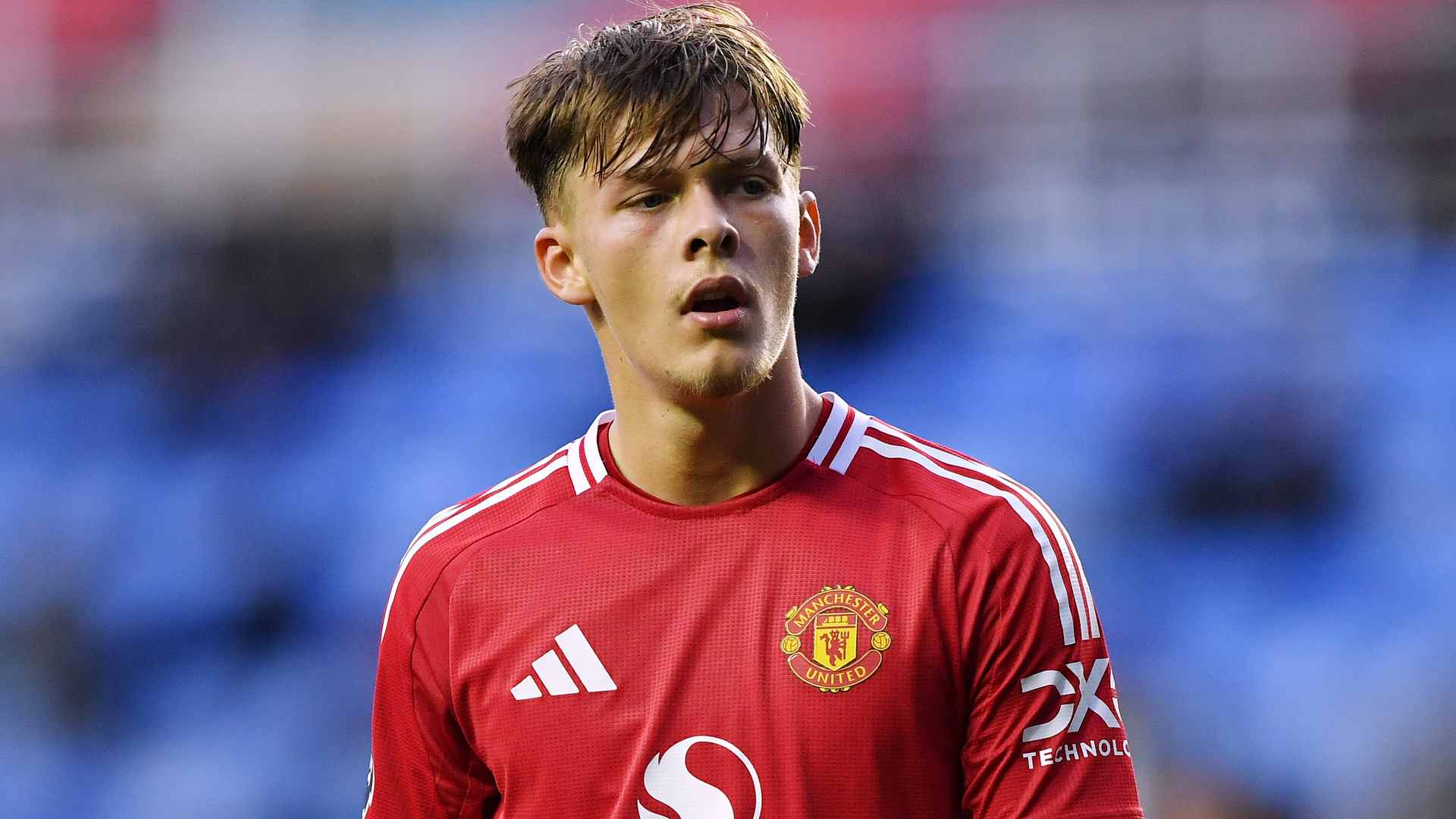Sam Mather in action for Man United’s Under-21s.