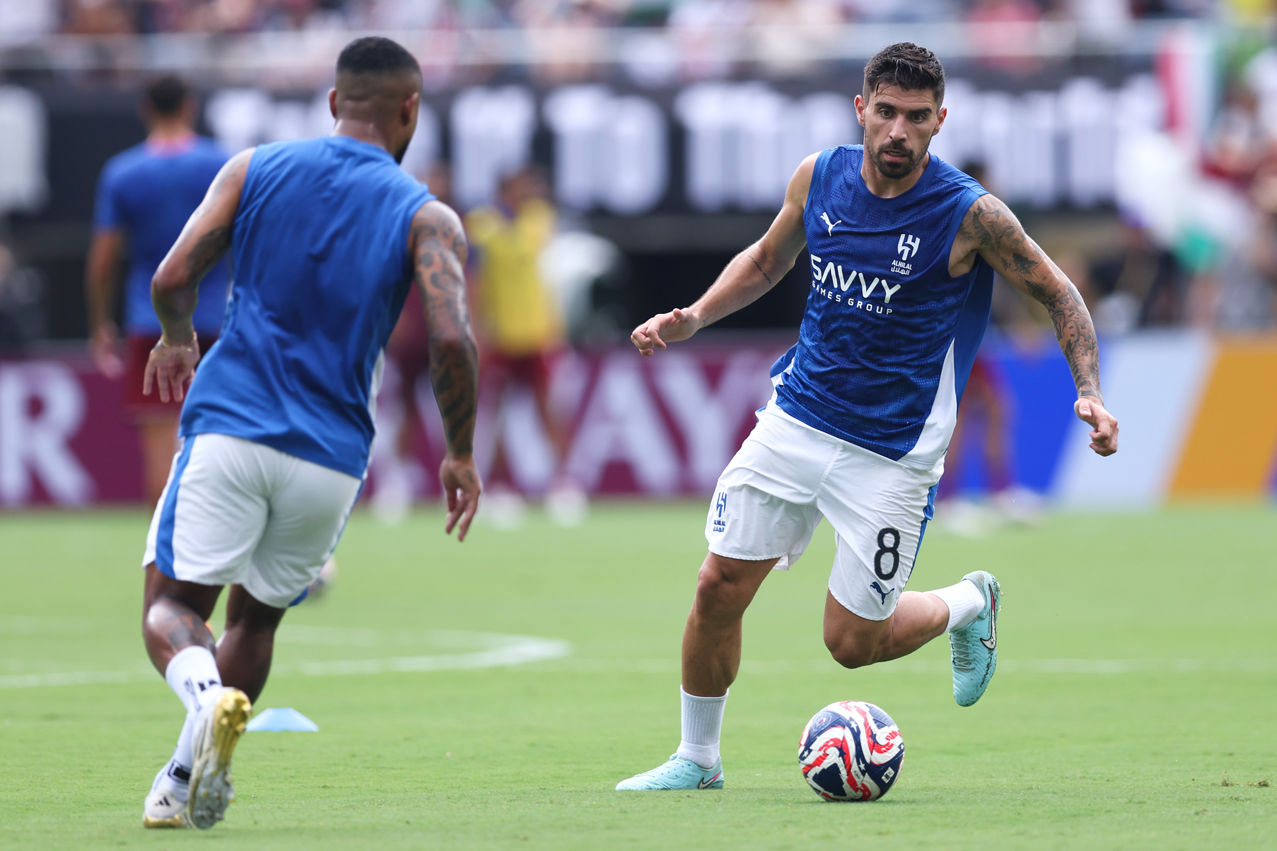 Ruben Neves warms up for Al-Hilal.