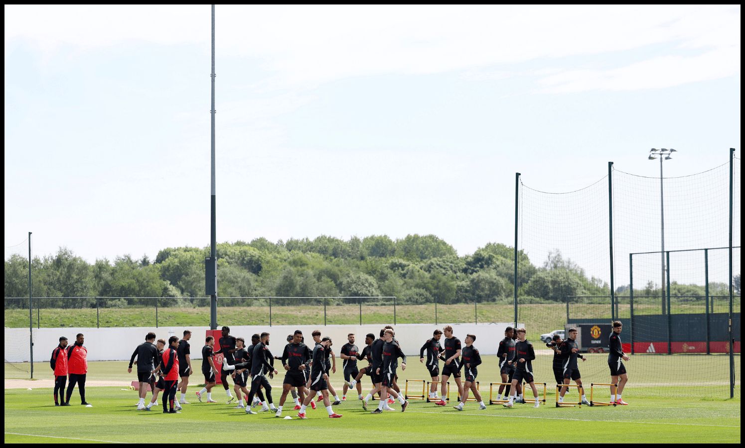Manchester United players train at Carrington.