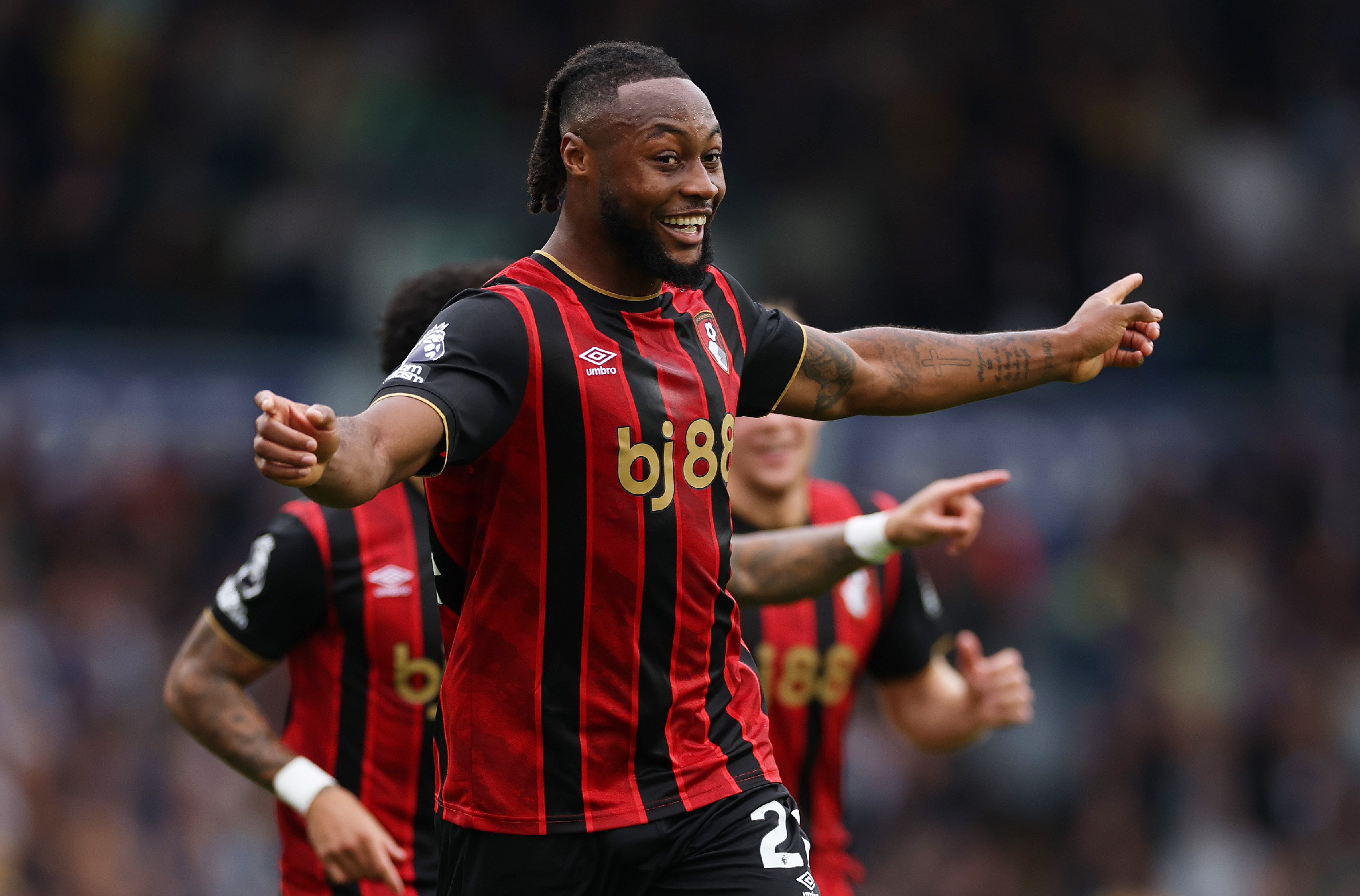 Antoine Semenyo celebrates after scoring vs Leeds.