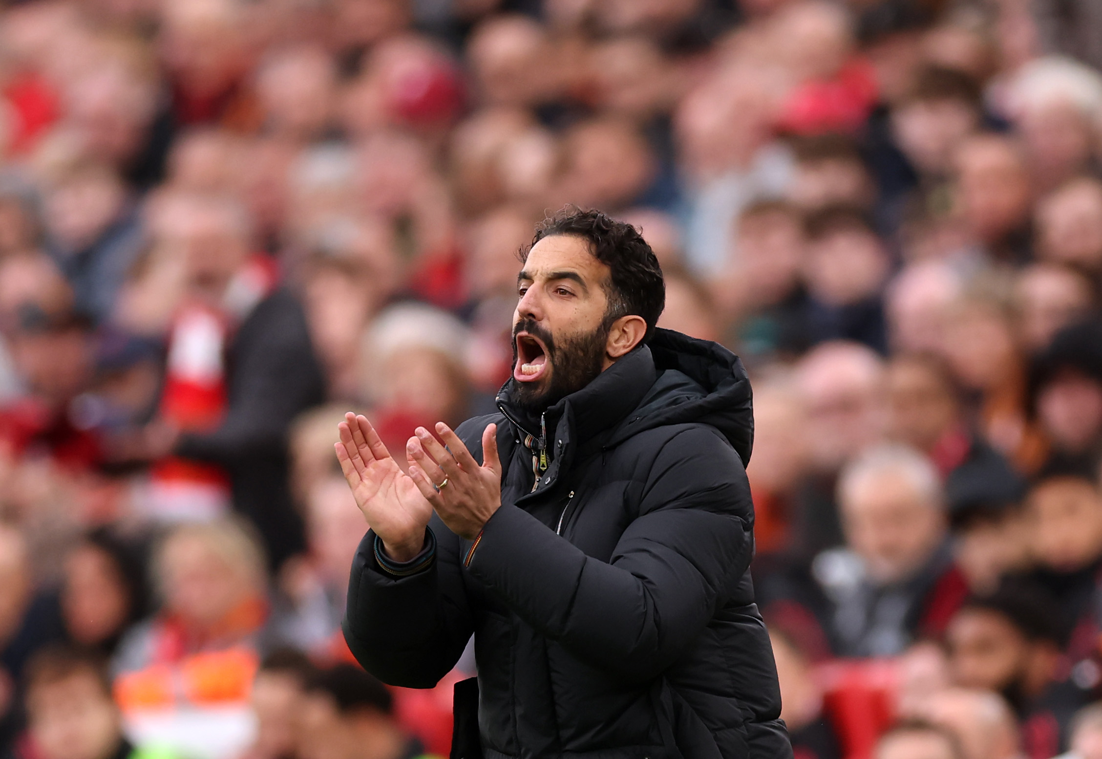 Ruben Amorim shouts instructions from the touchline.