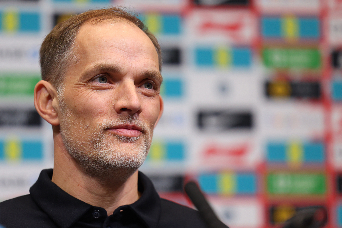 Thomas Tuchel speaks to the press at an England press conference.