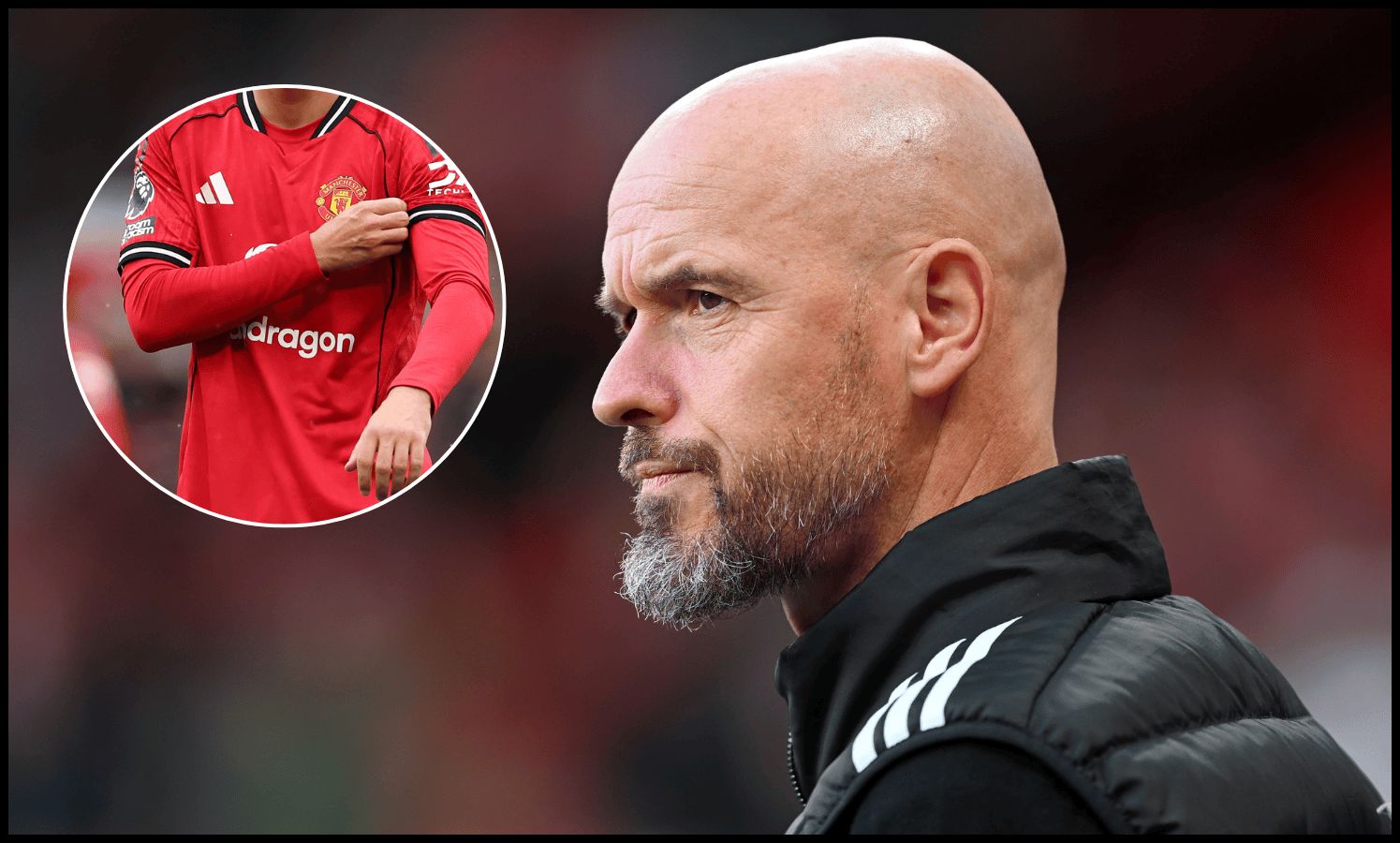 Erik ten Hag looks on from the touchline before Brentford vs Man United.